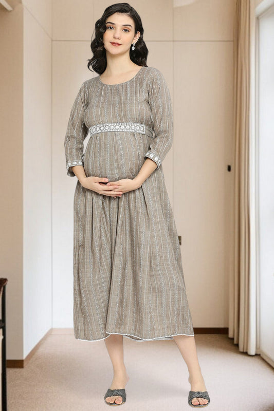 PolyCotton Embroidered Maternity Kurta – Designed for Pregnancy & Nursing