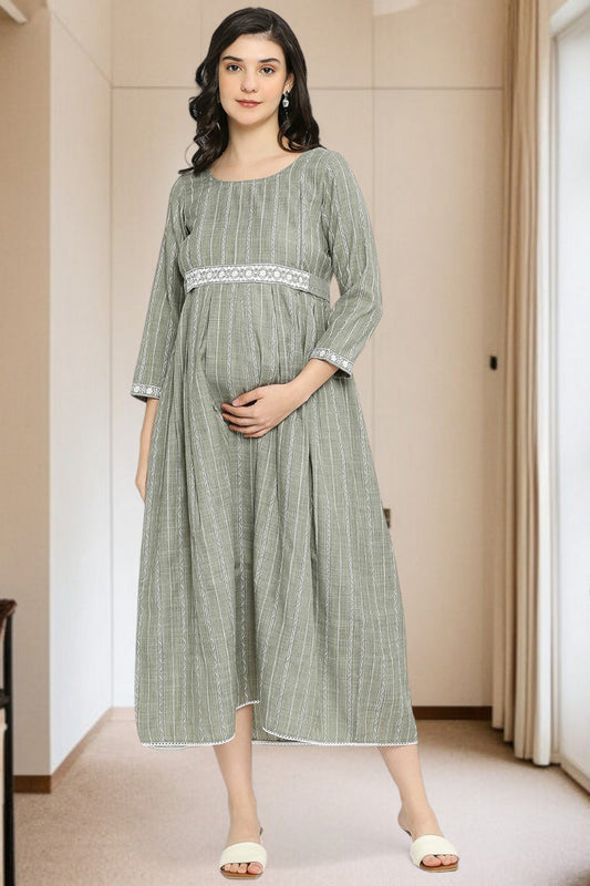 PolyCotton Embroidered Maternity Kurta – Designed for Pregnancy & Nursing