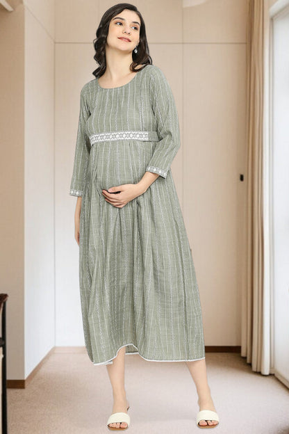 PolyCotton Embroidered Maternity Kurta – Designed for Pregnancy & Nursing