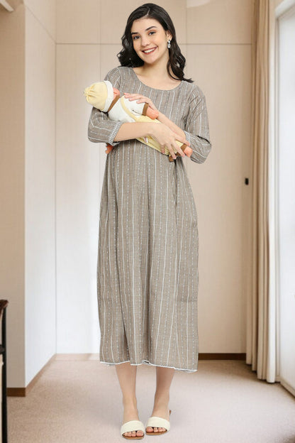 PolyCotton Embroidered Maternity Kurta – Designed for Pregnancy & Nursing