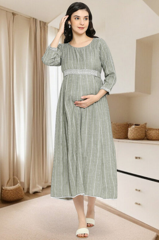 PolyCotton Embroidered Maternity Kurta – Designed for Pregnancy & Nursing