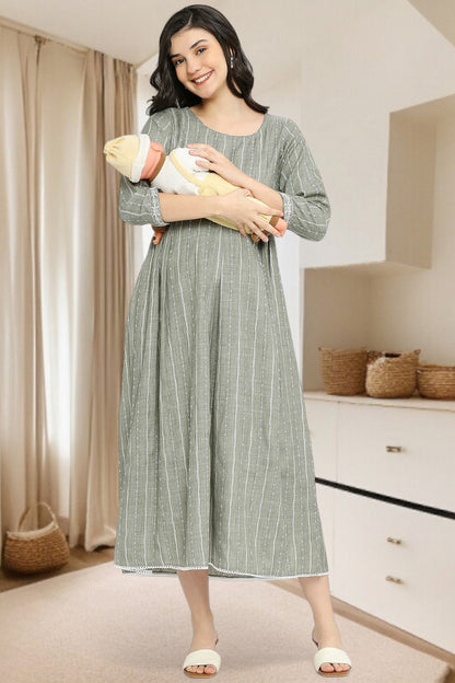 PolyCotton Embroidered Maternity Kurta – Designed for Pregnancy & Nursing