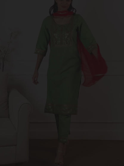 Casual Ethnic Straight Kurta Set With Dupatta