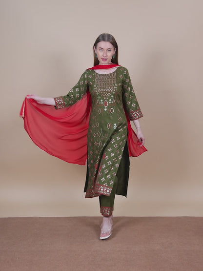 Casual Ethnic Straight Kurta Set With Dupatta